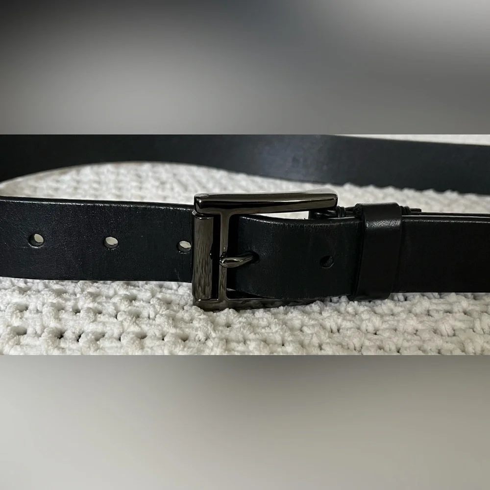 El Portal Men’s Black Italian Leather Belt, Dress/Business; Size M (Approx. 39”)